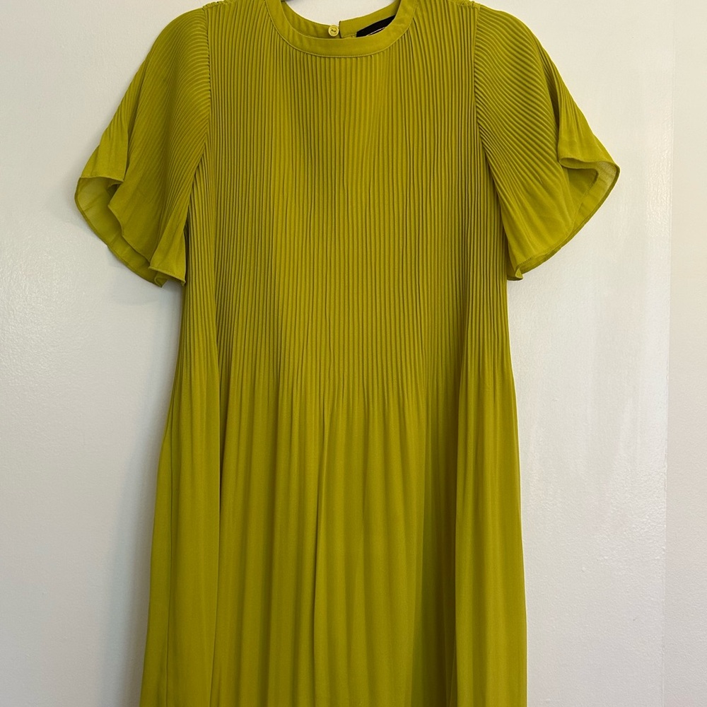 Article Pleated Midi Dress in Chartreuse Green